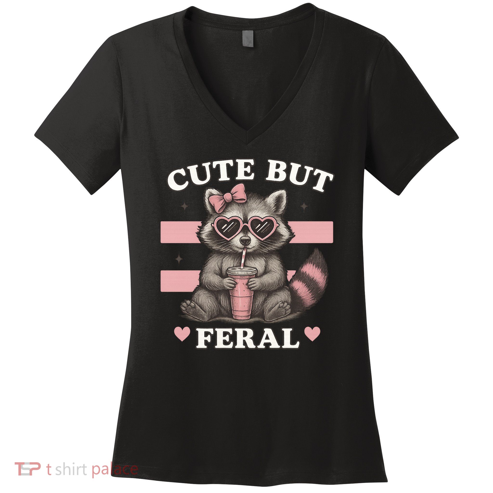 Raccoon Cute But Feral Funny Animal Women's V-Neck T-Shirt