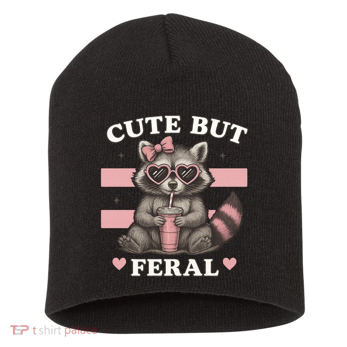 Raccoon Cute But Feral Funny Animal Short Acrylic Beanie