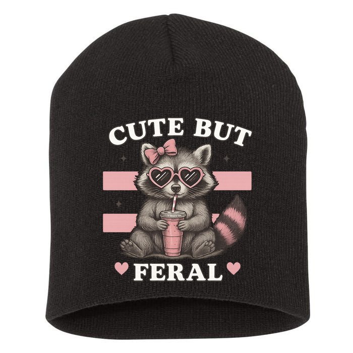 Raccoon Cute But Feral Funny Animal Short Acrylic Beanie