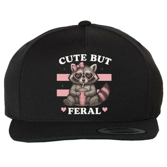 Raccoon Cute But Feral Funny Animal Wool Snapback Cap