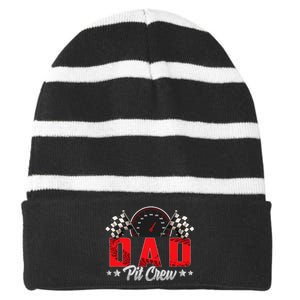 Race Car Birthday Party Racing Family Dad Pit Crew Striped Beanie with Solid Band