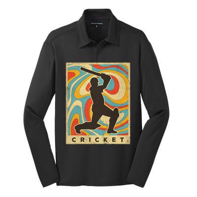 Retro Cricket Batsman Player Club Umpire Vintage Bowler Silk Touch Performance Long Sleeve Polo