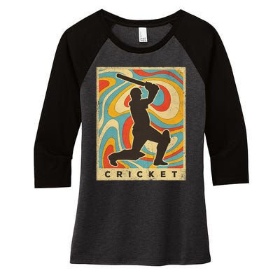 Retro Cricket Batsman Player Club Umpire Vintage Bowler Women's Tri-Blend 3/4-Sleeve Raglan Shirt