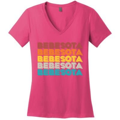 Retro Color Bebesota Women's V-Neck T-Shirt