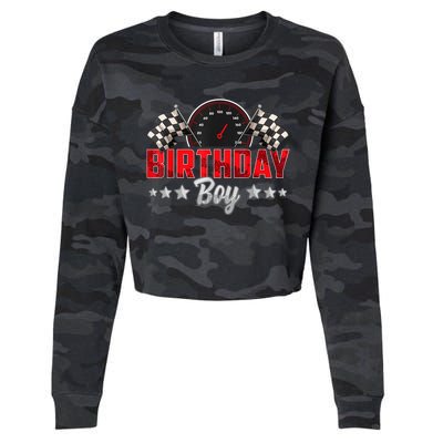 Race Car Birthday Party Racing Family Birthday Boy Pit Crew Cropped Pullover Crew