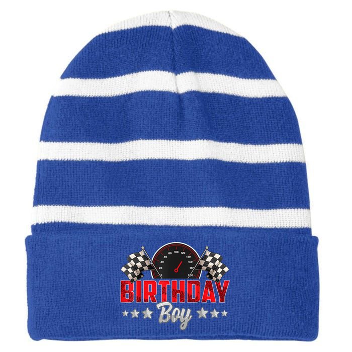 Race Car Birthday Party Racing Family Birthday Boy Pit Crew Striped Beanie with Solid Band