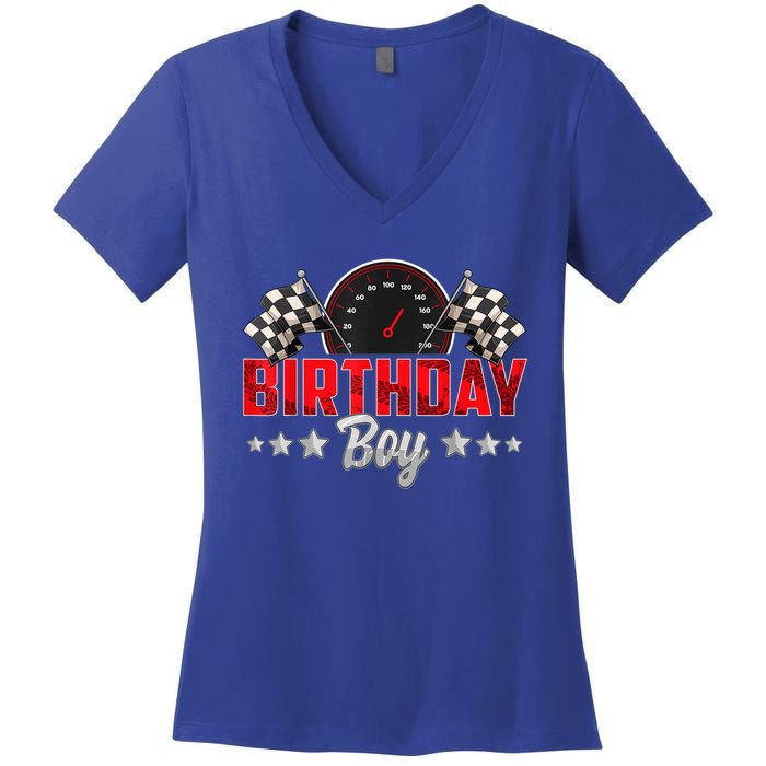 Race Car Birthday Party Racing Family Birthday Boy Pit Crew Women's V-Neck T-Shirt