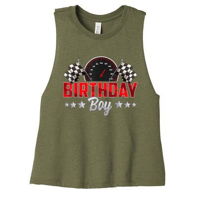 Race Car Birthday Party Racing Family Birthday Boy Pit Crew Women's Racerback Cropped Tank