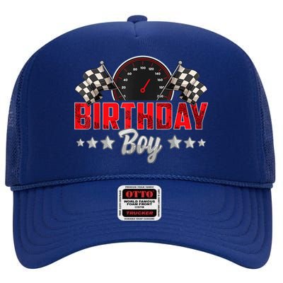 Race Car Birthday Party Racing Family Birthday Boy Pit Crew High Crown Mesh Back Trucker Hat