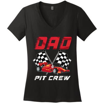 Race Car Birthday Party Racing Family Dad Pit Crew Women's V-Neck T-Shirt