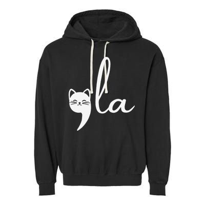 Retro Cat Comma La Kamala Harris For President 2024 Election Gift Garment-Dyed Fleece Hoodie