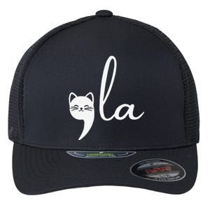 Retro Cat Comma La Kamala Harris For President 2024 Election Gift Flexfit Unipanel Trucker Cap