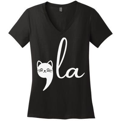 Retro Cat Comma La Kamala Harris For President 2024 Election Gift Women's V-Neck T-Shirt