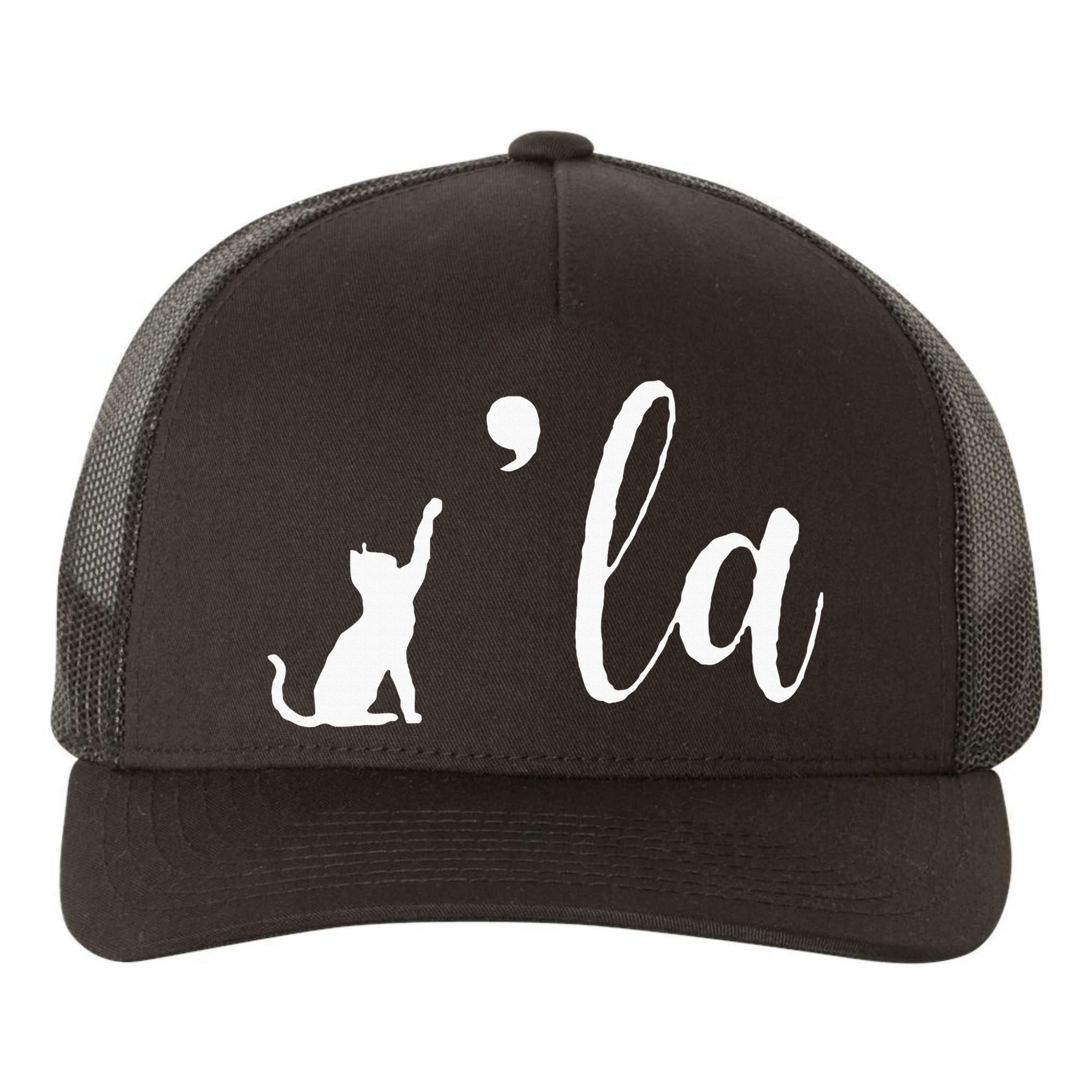 Retro Cat Comma La Kamala Harris For President 2024 Election Yupoong Adult 5-Panel Trucker Hat
