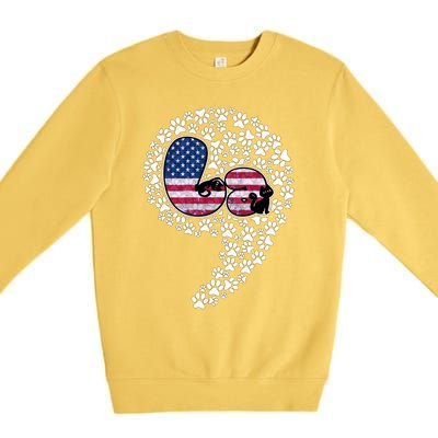 Retro Commala Comma Cat Lady Kamala Harris American Flag Great Gift Premium Crewneck Sweatshirt