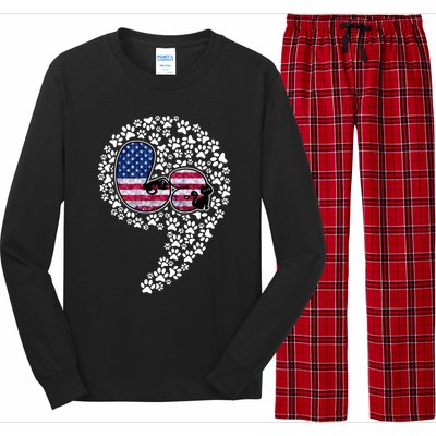 Retro Commala Comma Cat Lady Kamala Harris American Flag Great Gift Long Sleeve Pajama Set