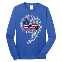 Retro Commala Comma Cat Lady Kamala Harris American Flag Great Gift Long Sleeve Shirt