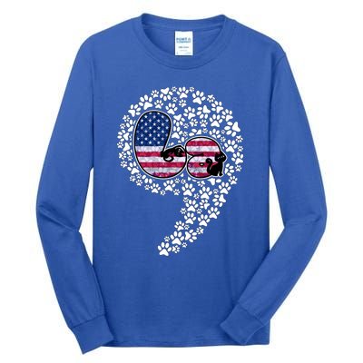 Retro Commala Comma Cat Lady Kamala Harris American Flag Great Gift Tall Long Sleeve T-Shirt