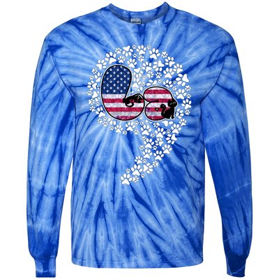 Retro Commala Comma Cat Lady Kamala Harris American Flag Great Gift Tie-Dye Long Sleeve Shirt