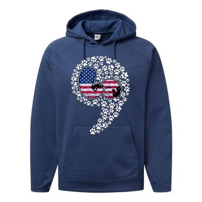 Retro Commala Comma Cat Lady Kamala Harris American Flag Great Gift Performance Fleece Hoodie