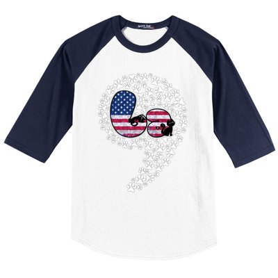 Retro Commala Comma Cat Lady Kamala Harris American Flag Great Gift Baseball Sleeve Shirt