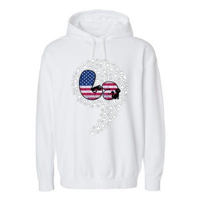 Retro Commala Comma Cat Lady Kamala Harris American Flag Great Gift Garment-Dyed Fleece Hoodie