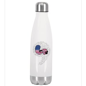 Retro Commala Comma Cat Lady Kamala Harris American Flag Great Gift Stainless Steel Insulated Water Bottle