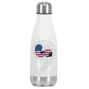 Retro Commala Comma Cat Lady Kamala Harris American Flag Great Gift Stainless Steel Insulated Water Bottle