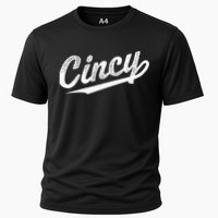 Retro Cincy Cincinnati Ohio Vintage Cursive Script Throwback Cooling Performance Crew T-Shirt