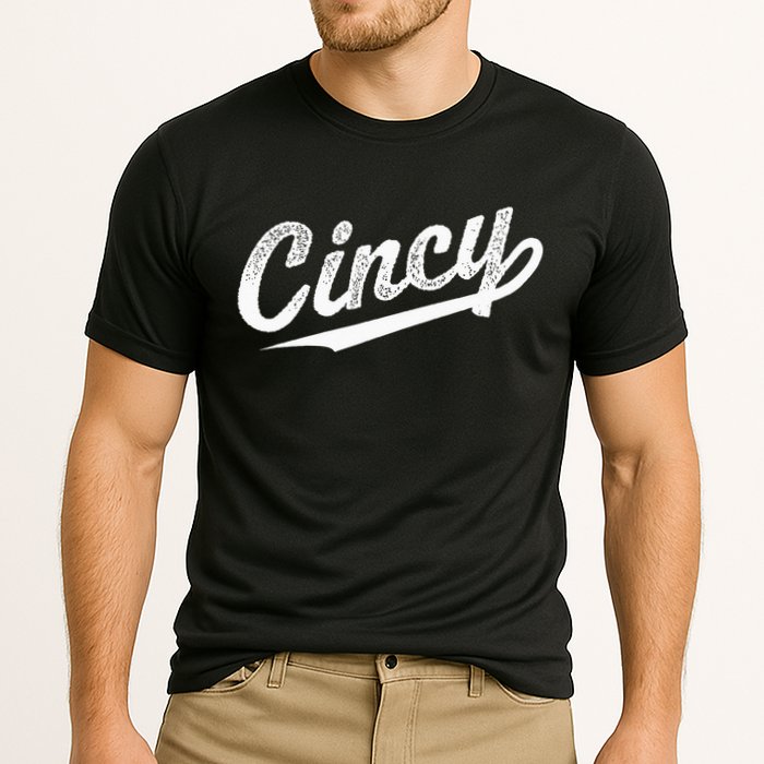 Retro Cincy Cincinnati Ohio Vintage Cursive Script Throwback Cooling Performance Crew T-Shirt