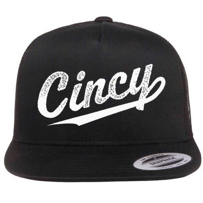 Retro Cincy Cincinnati Ohio Vintage Cursive Script Throwback Flat Bill Trucker Hat