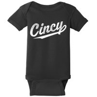 Retro Cincy Cincinnati Ohio Vintage Cursive Script Throwback Baby Bodysuit