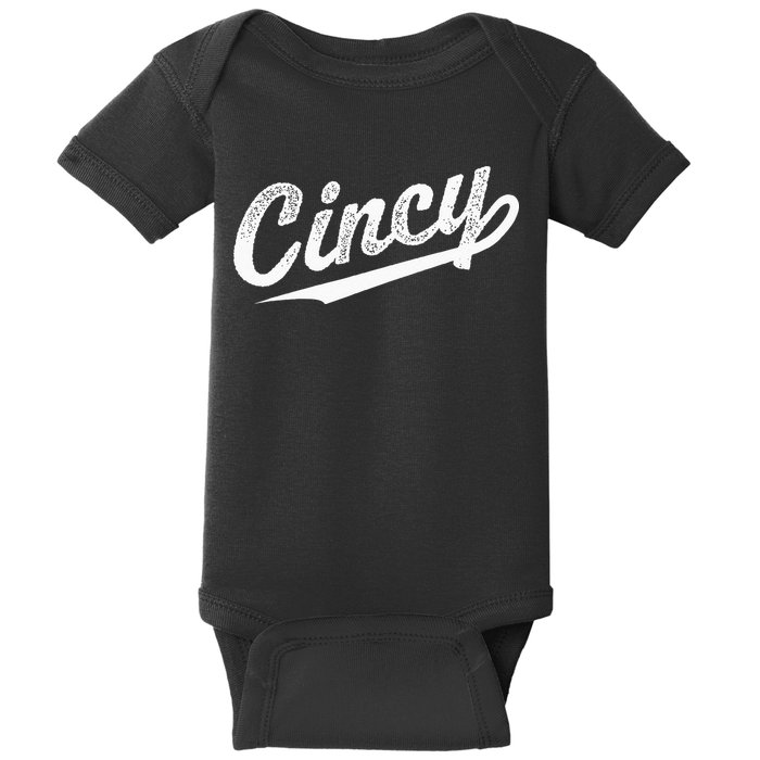 Retro Cincy Cincinnati Ohio Vintage Cursive Script Throwback Baby Bodysuit