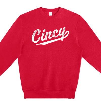 Retro Cincy Cincinnati Ohio Vintage Cursive Script Throwback Premium Crewneck Sweatshirt