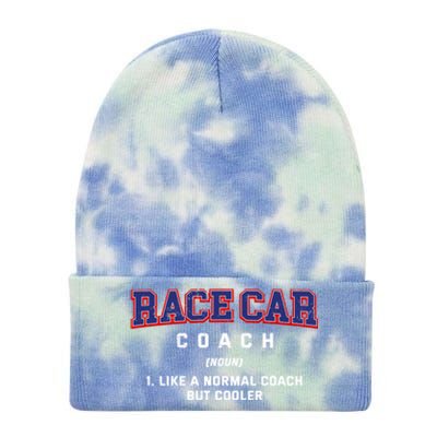 Race Car Coach Definition Funny Auto Racing Humor Sports Car Gift Tie Dye 12in Knit Beanie