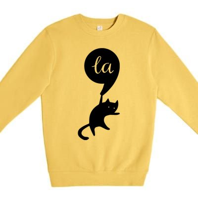 Retro Cat Comma La Kamala Harris For President 2024 Election Premium Crewneck Sweatshirt