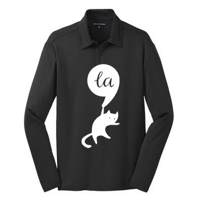 Retro Cat Comma La Kamala Harris For President 2024 Election Silk Touch Performance Long Sleeve Polo