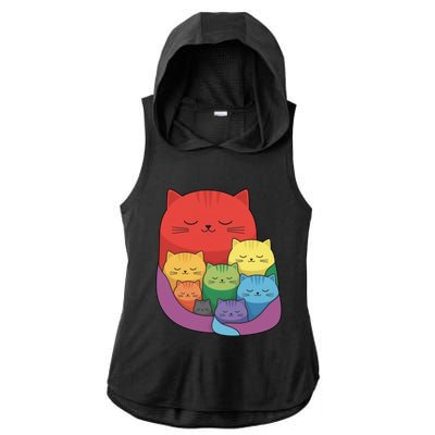 Rainbow Cats Colorful And Cute Cat Lover Design Ladies PosiCharge Tri-Blend Wicking Draft Hoodie Tank