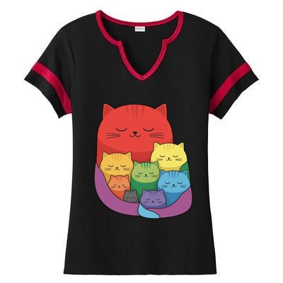 Rainbow Cats Colorful And Cute Cat Lover Design Ladies Halftime Notch Neck Tee