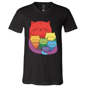 Rainbow Cats Colorful And Cute Cat Lover Design V-Neck T-Shirt