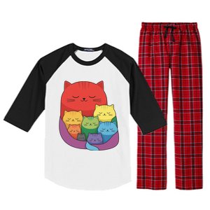 Rainbow Cats Colorful And Cute Cat Lover Design Raglan Sleeve Pajama Set