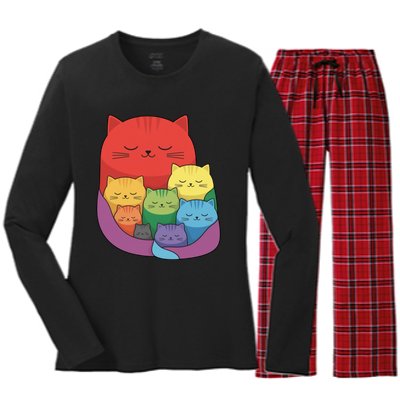 Rainbow Cats Colorful And Cute Cat Lover Design Women's Long Sleeve Flannel Pajama Set 