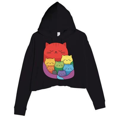 Rainbow Cats Colorful And Cute Cat Lover Design Crop Fleece Hoodie