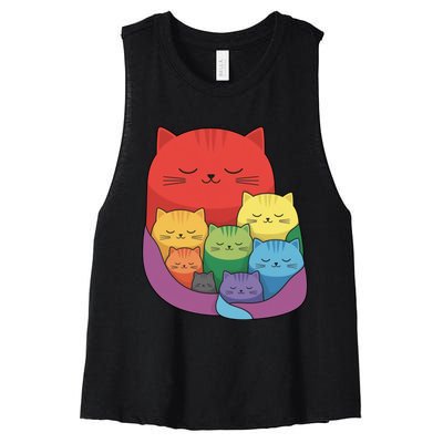 Rainbow Cats Colorful And Cute Cat Lover Design Women's Racerback Cropped Tank