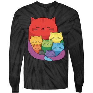 Rainbow Cats Colorful And Cute Cat Lover Design Tie-Dye Long Sleeve Shirt