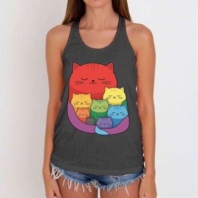 Rainbow Cats Colorful And Cute Cat Lover Design Women's Knotted Racerback Tank