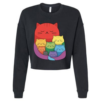 Rainbow Cats Colorful And Cute Cat Lover Design Cropped Pullover Crew