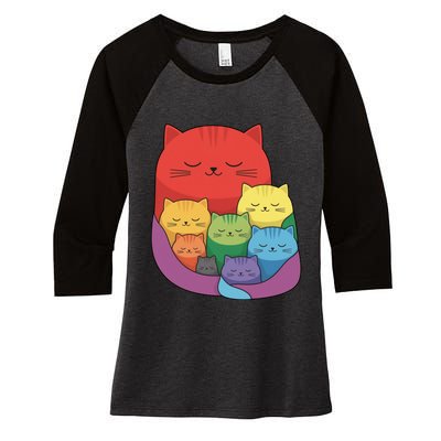 Rainbow Cats Colorful And Cute Cat Lover Design Women's Tri-Blend 3/4-Sleeve Raglan Shirt