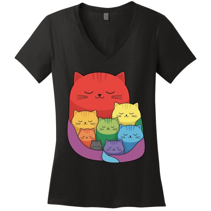 Rainbow Cats Colorful And Cute Cat Lover Design Women's V-Neck T-Shirt