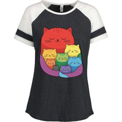 Rainbow Cats Colorful And Cute Cat Lover Design Enza Ladies Jersey Colorblock Tee